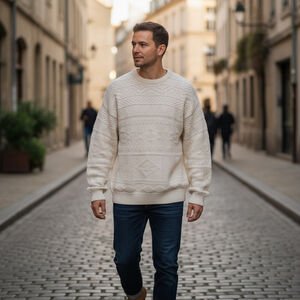 Men’s Vtg‎ Britches Textured Knit Sweater XL Cream Made in USA Elevated Classic